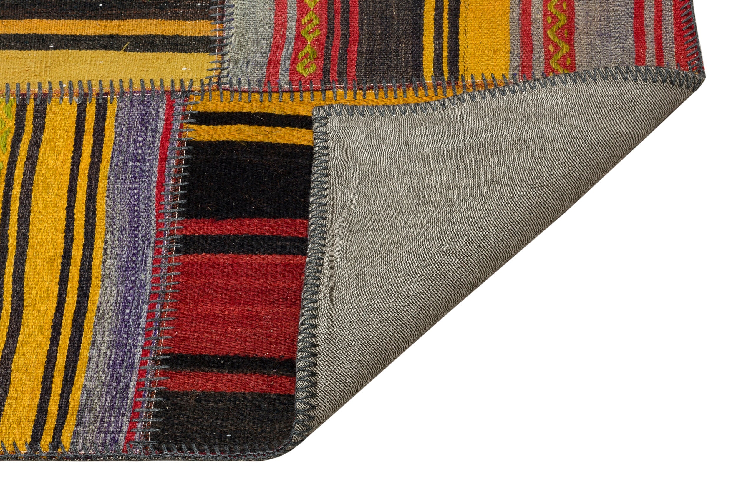 Teselya Yellow Striped Wool Handmade Area Rug 5'3" x 7'9"