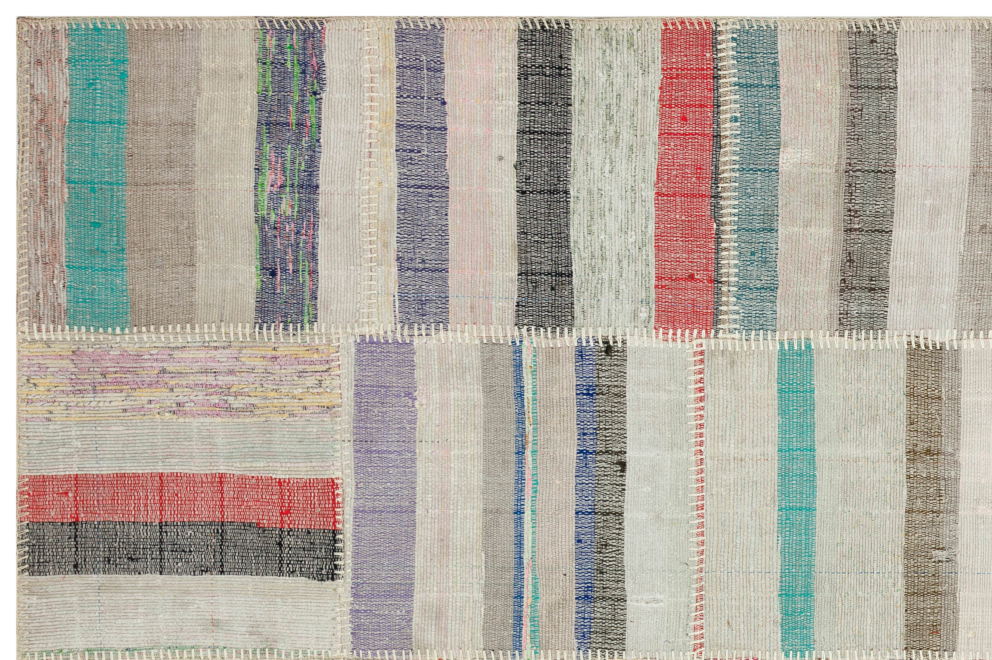 Teselya Beige Striped Wool Handmade Area Rug 4'11" x 7'5"