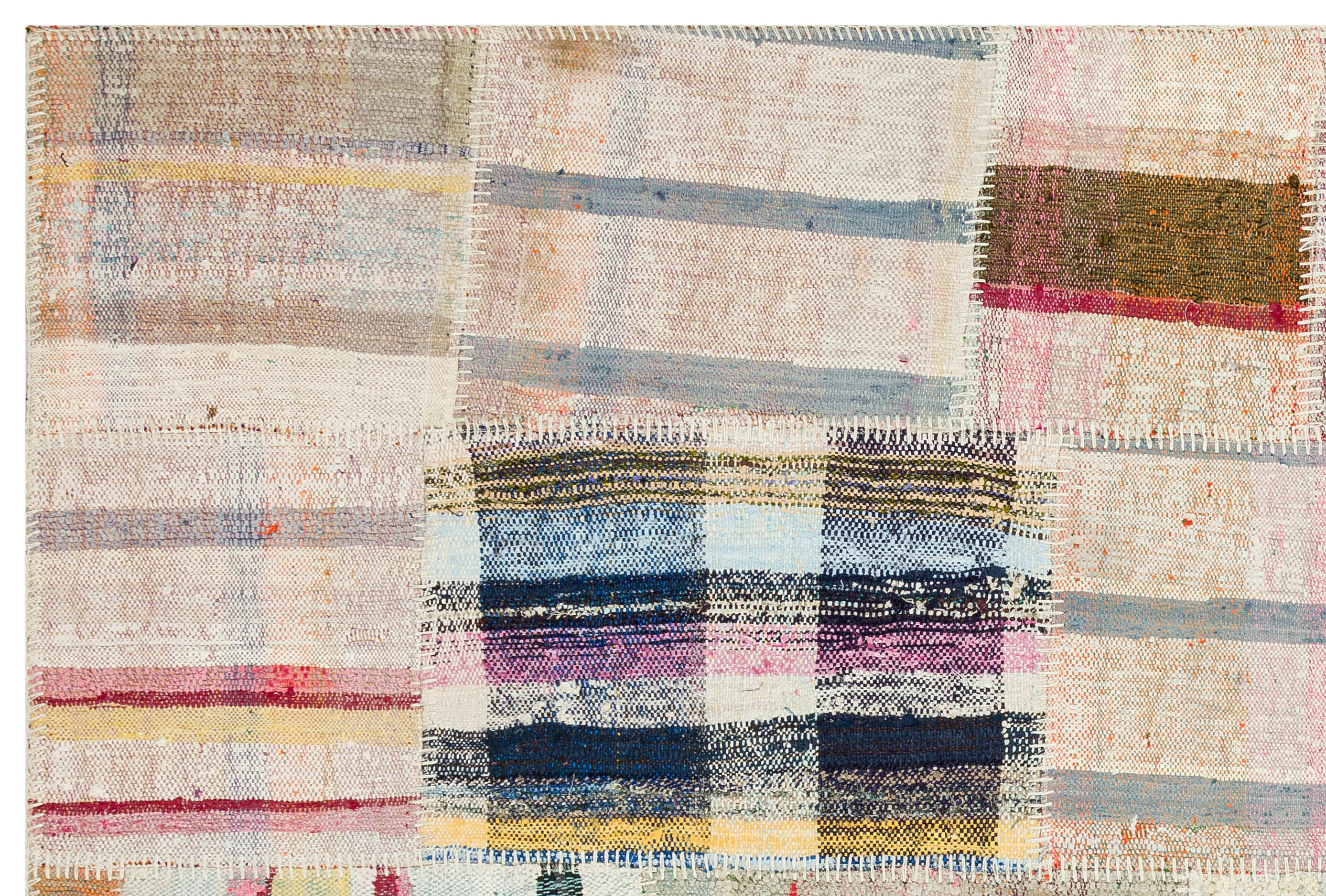 Teselya Beige Striped Wool Handmade Area Rug 4'11" x 7'5"