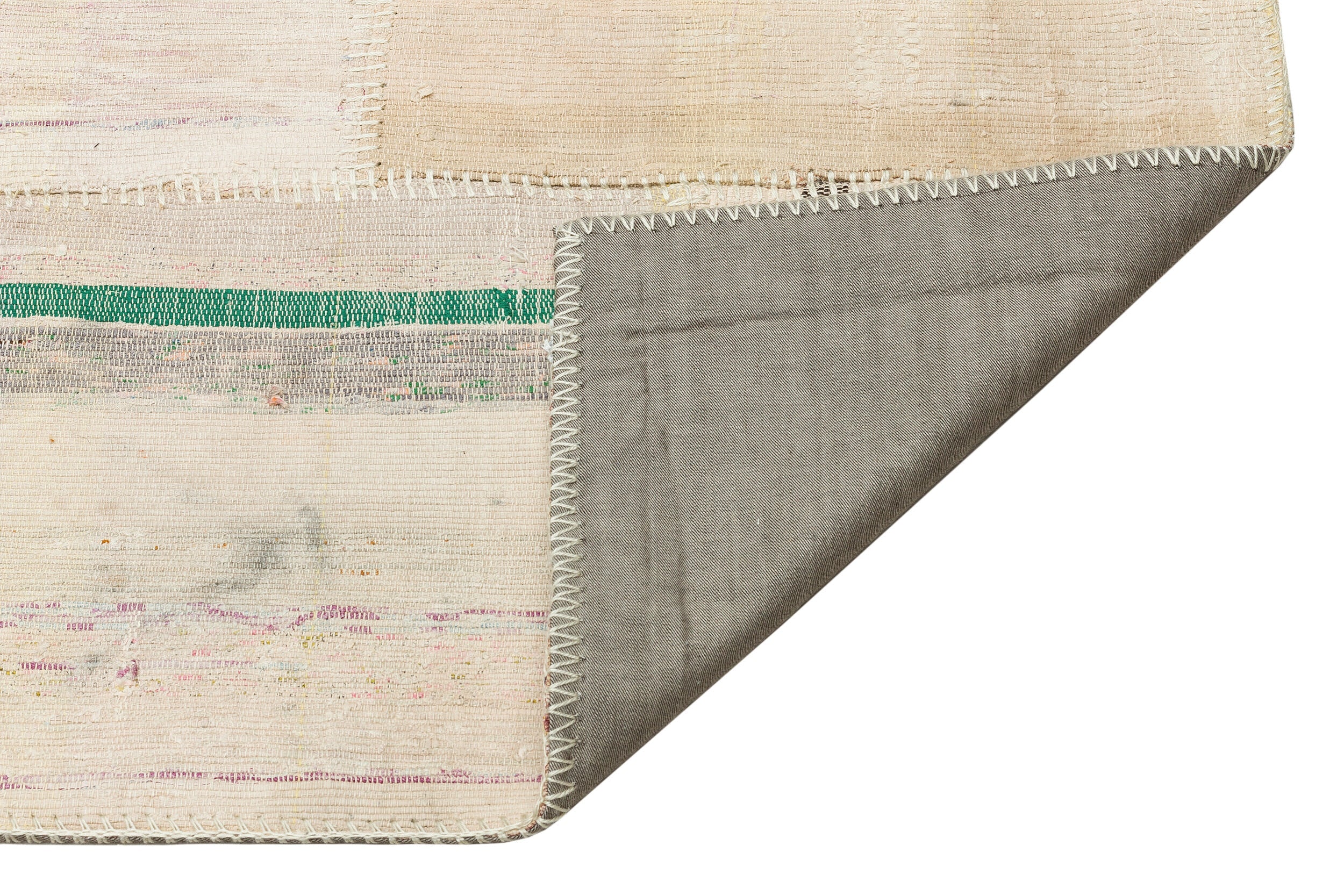 Teselya Beige Striped Wool Handmade Area Rug 4'11" x 7'1"