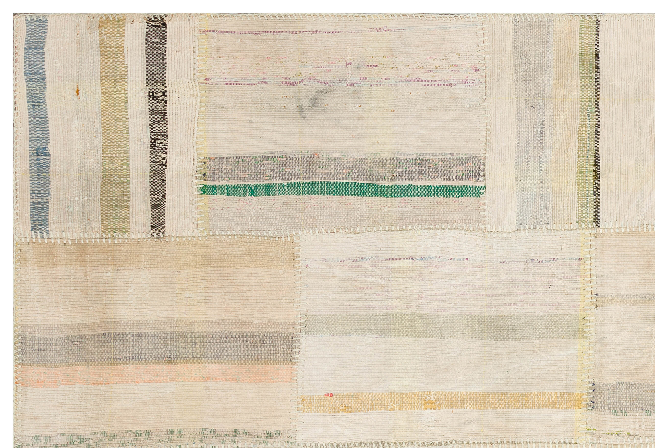 Teselya Beige Striped Wool Handmade Area Rug 4'11" x 7'1"