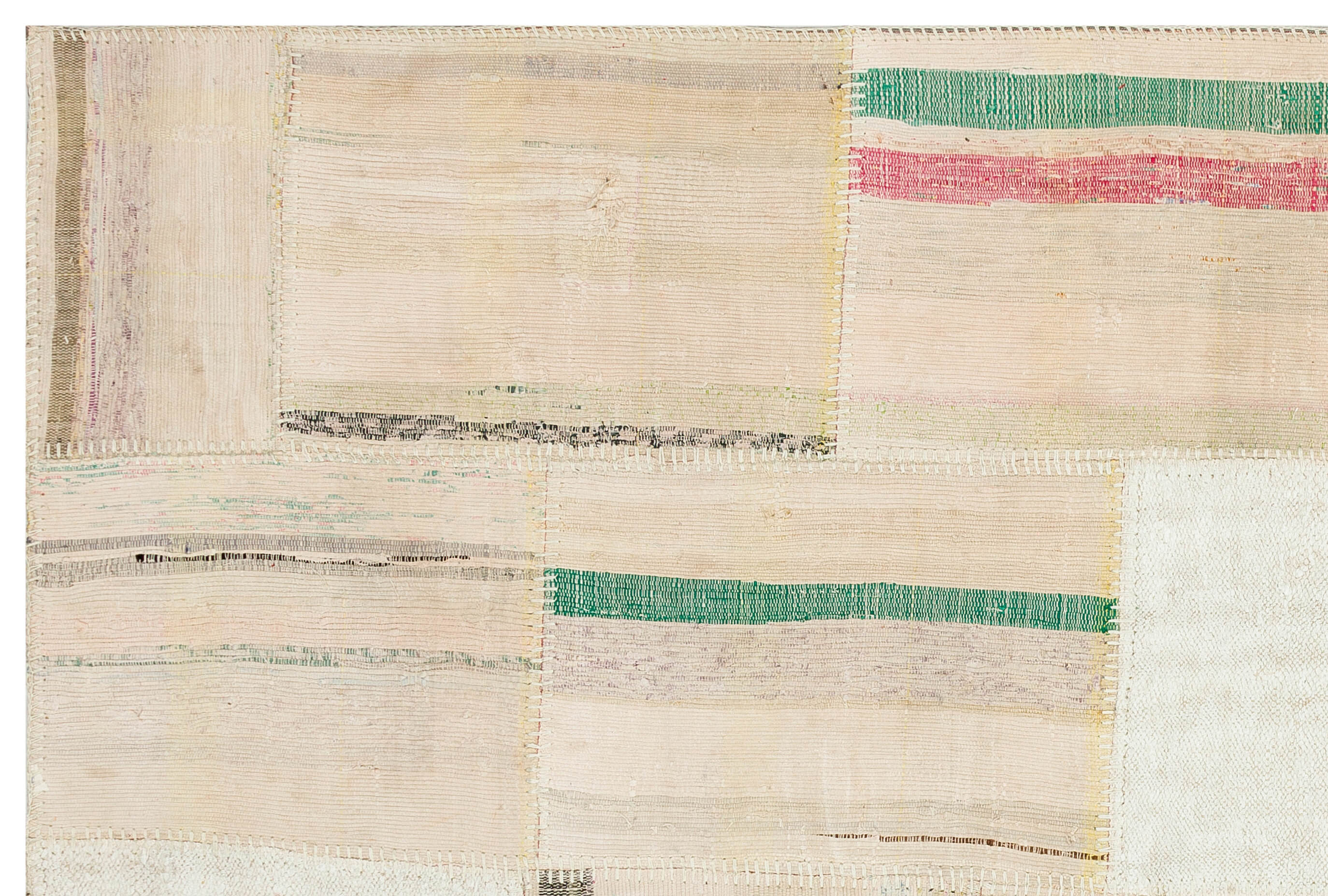 Teselya Beige Striped Wool Handmade Area Rug 4'11" x 7'3"