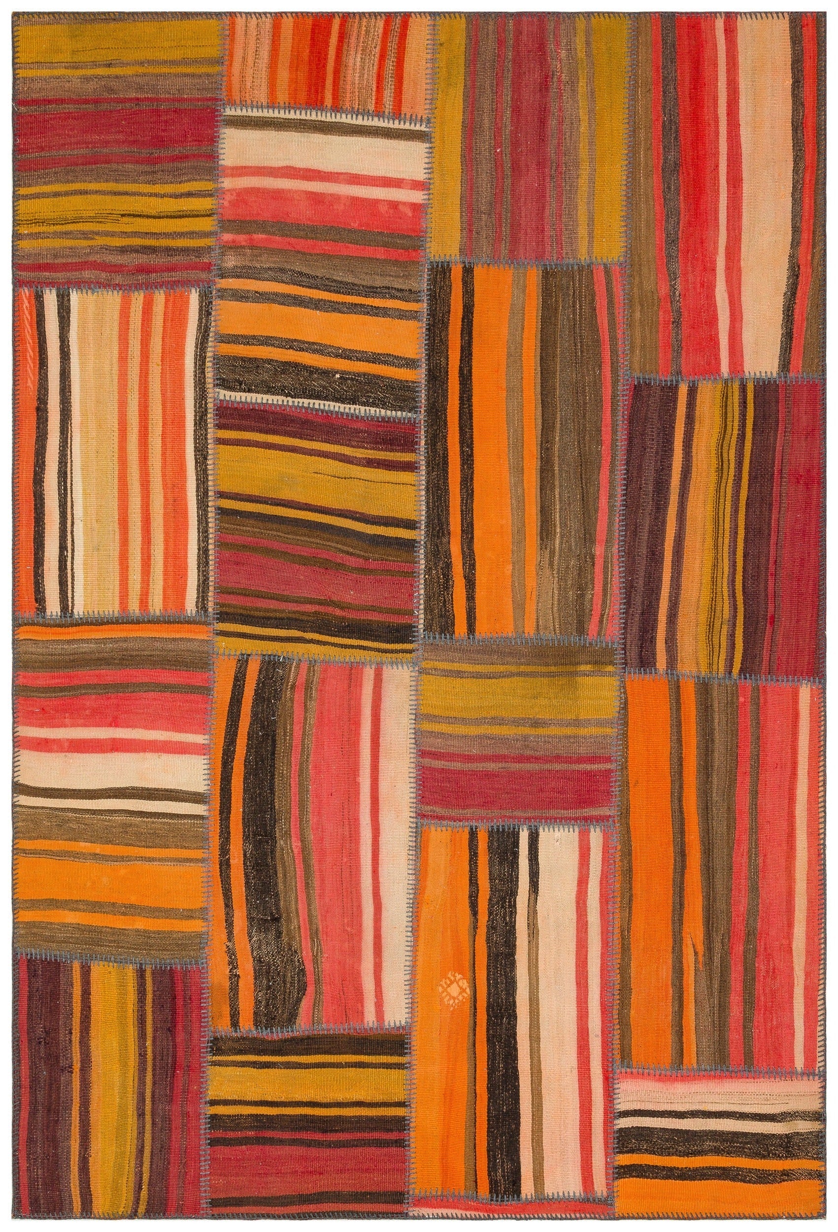 Teselya Orange Vintage Wool Handmade Area Rug 5'3" x 7'7"