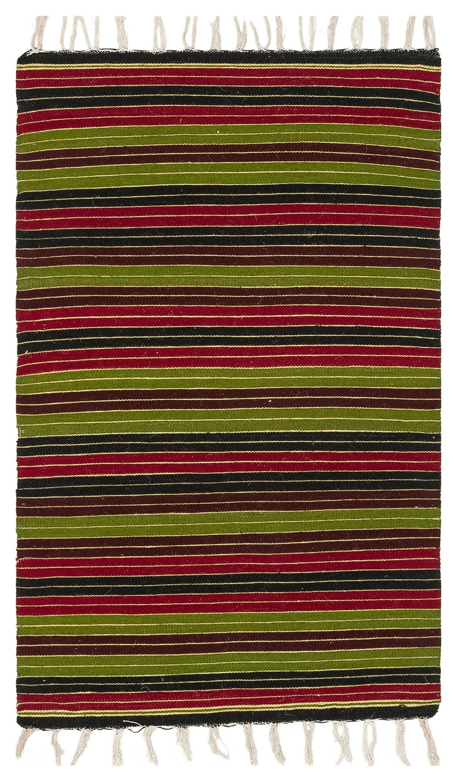 Girit Red Striped Wool Handmade Area Rug 2'2" x 3'6"
