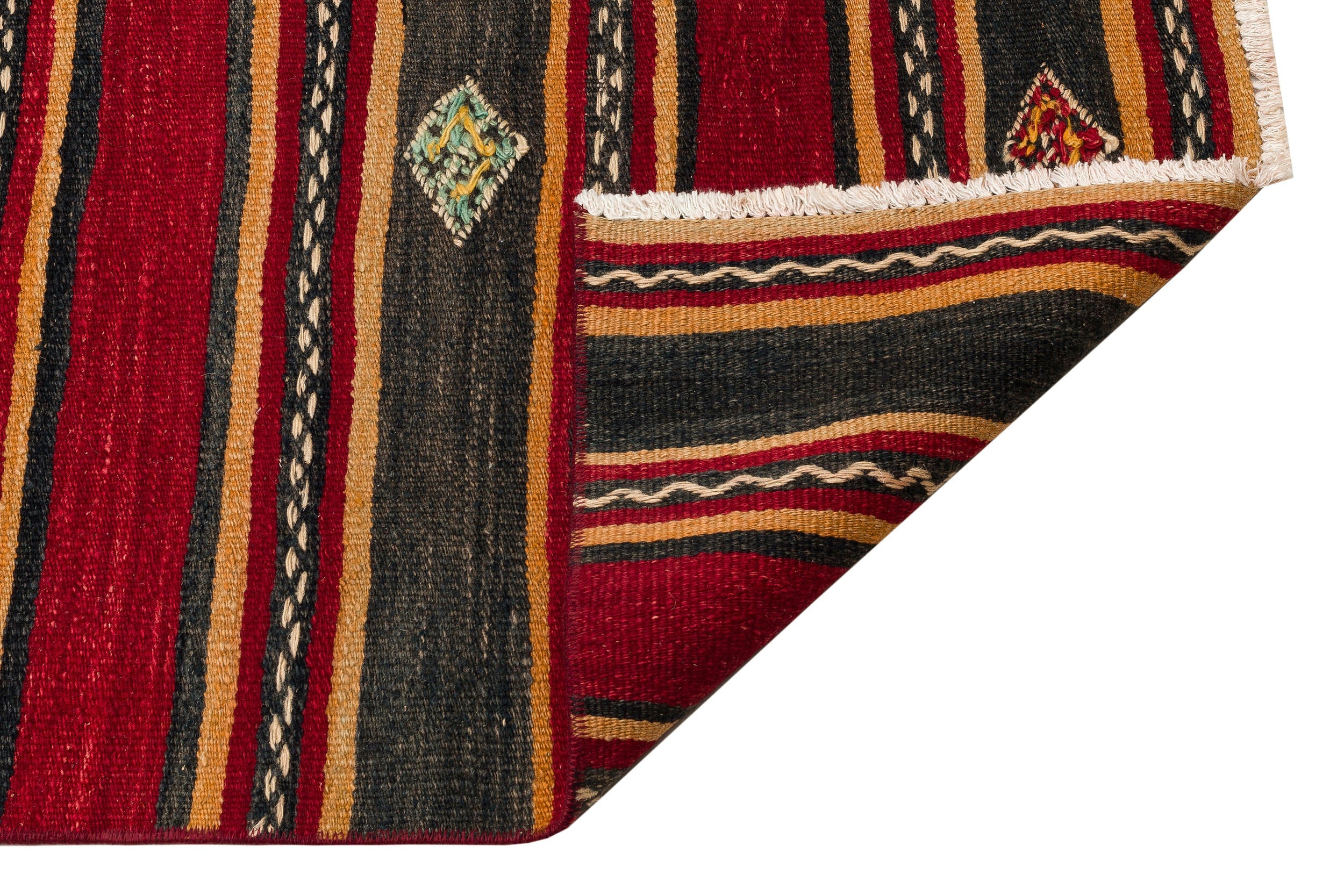 Girit Red Striped Wool Handmade Area Rug 2'8" x 11'2"