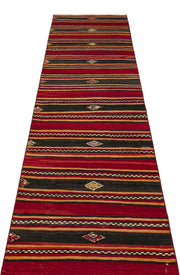 Girit Red Striped Wool Handmade Area Rug 2'8" x 11'2"