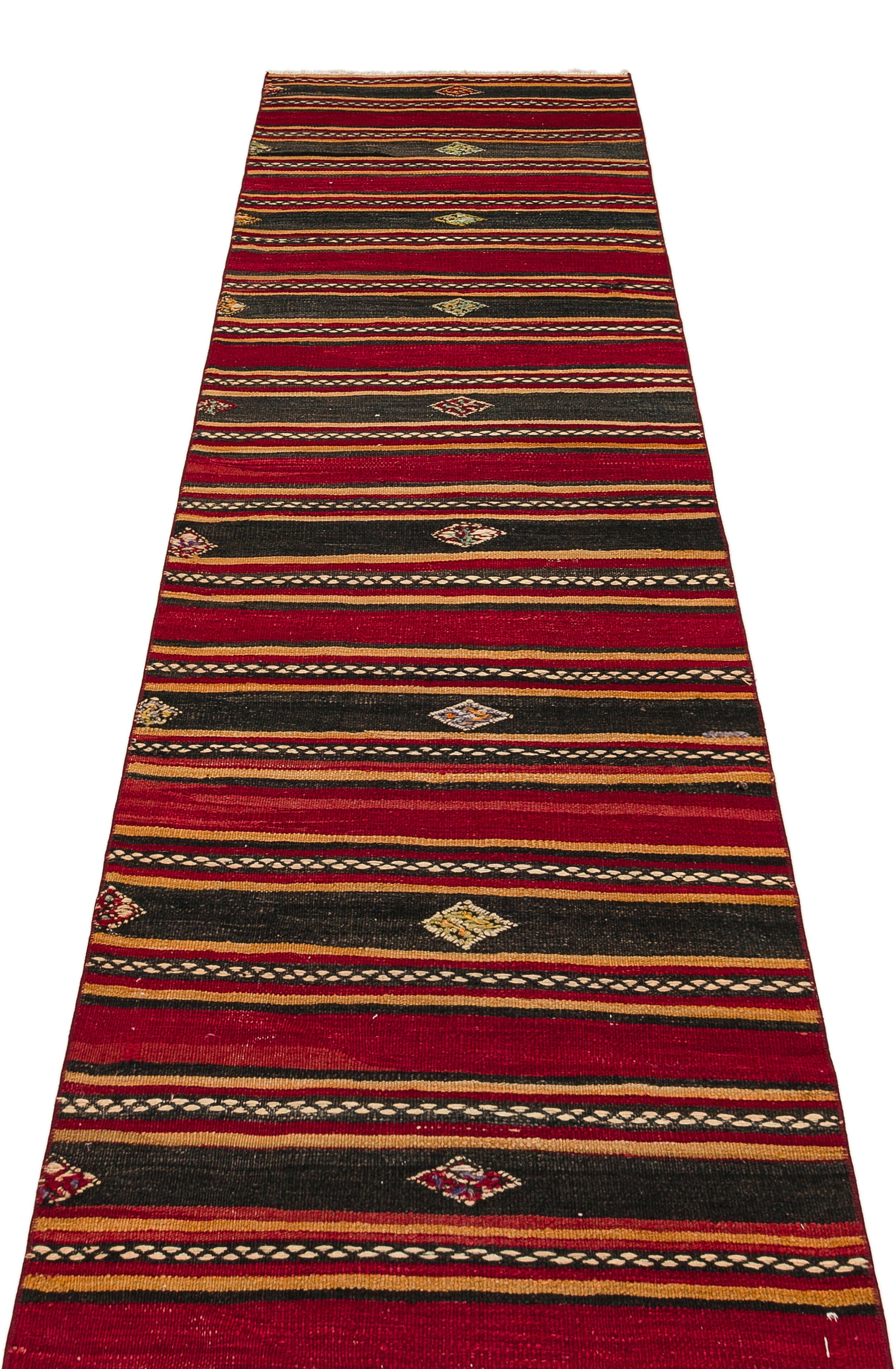 Girit Red Striped Wool Handmade Area Rug 2'8" x 11'2"