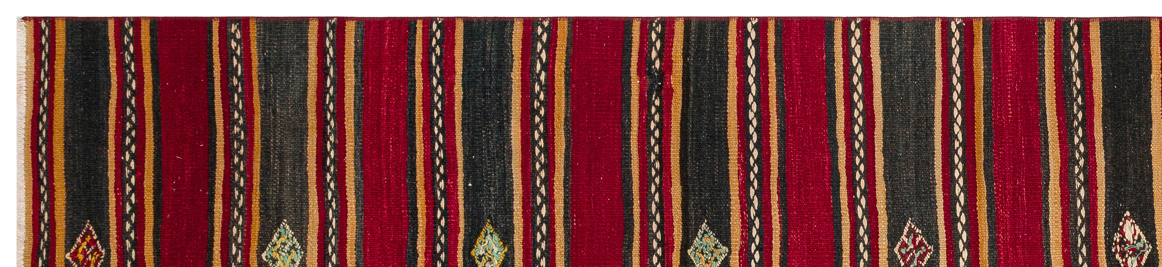 Girit Red Striped Wool Handmade Area Rug 2'8" x 11'2"