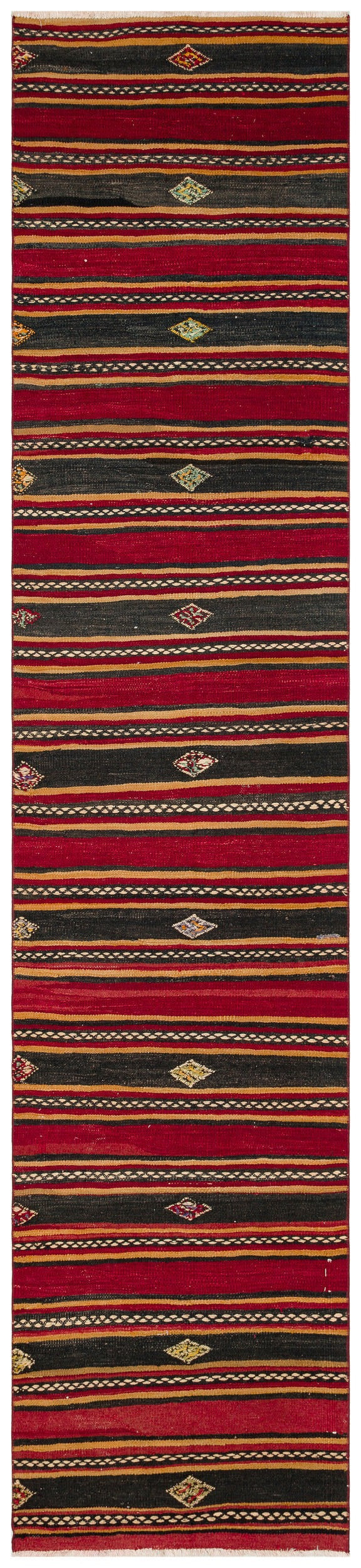Girit Red Striped Wool Handmade Area Rug 2'8" x 11'2"