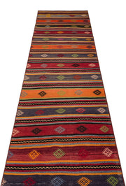 Girit Red Striped Wool Handmade Area Rug 2'7" x 12'0"
