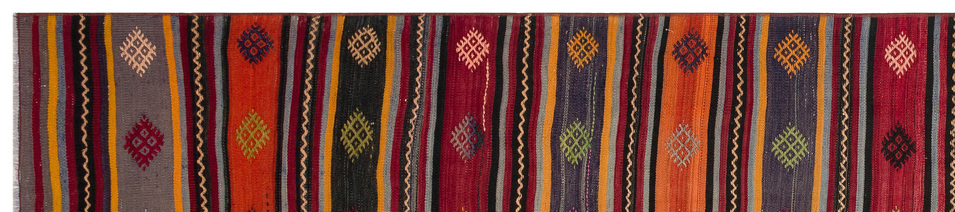 Girit Red Striped Wool Handmade Area Rug 2'7" x 12'0"