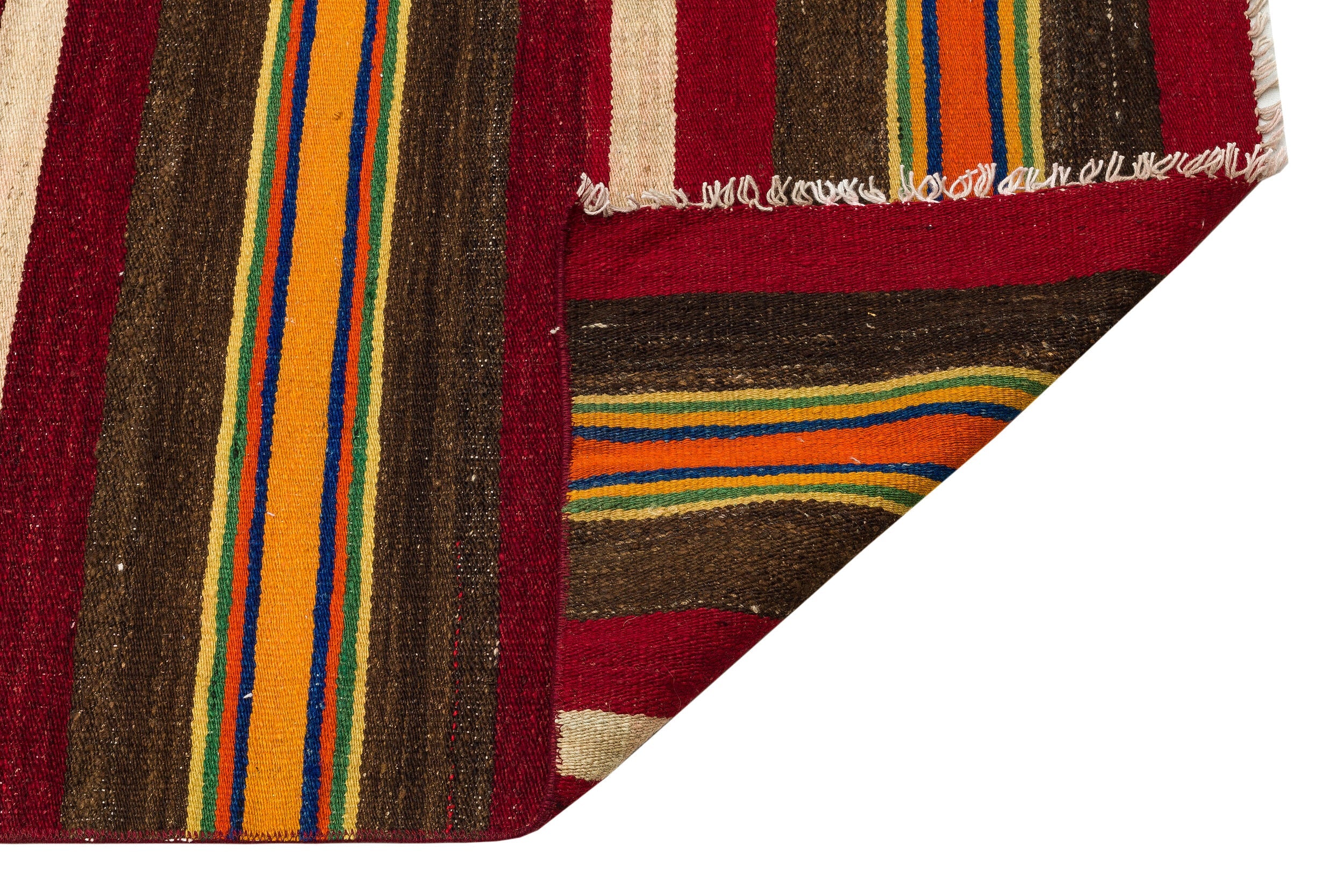 Girit Red Striped Wool Handmade Area Rug 2'6" x 9'5"