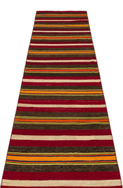 Girit Red Striped Wool Handmade Area Rug 2'6" x 9'5"