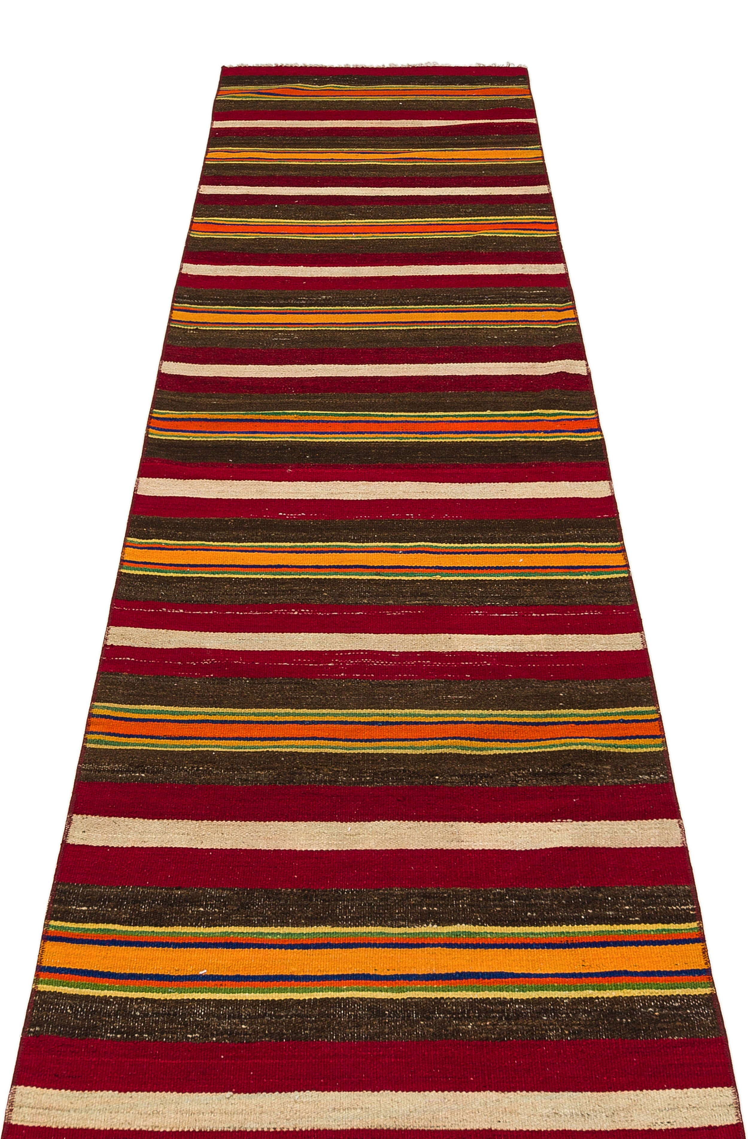 Girit Red Striped Wool Handmade Area Rug 2'6" x 9'5"