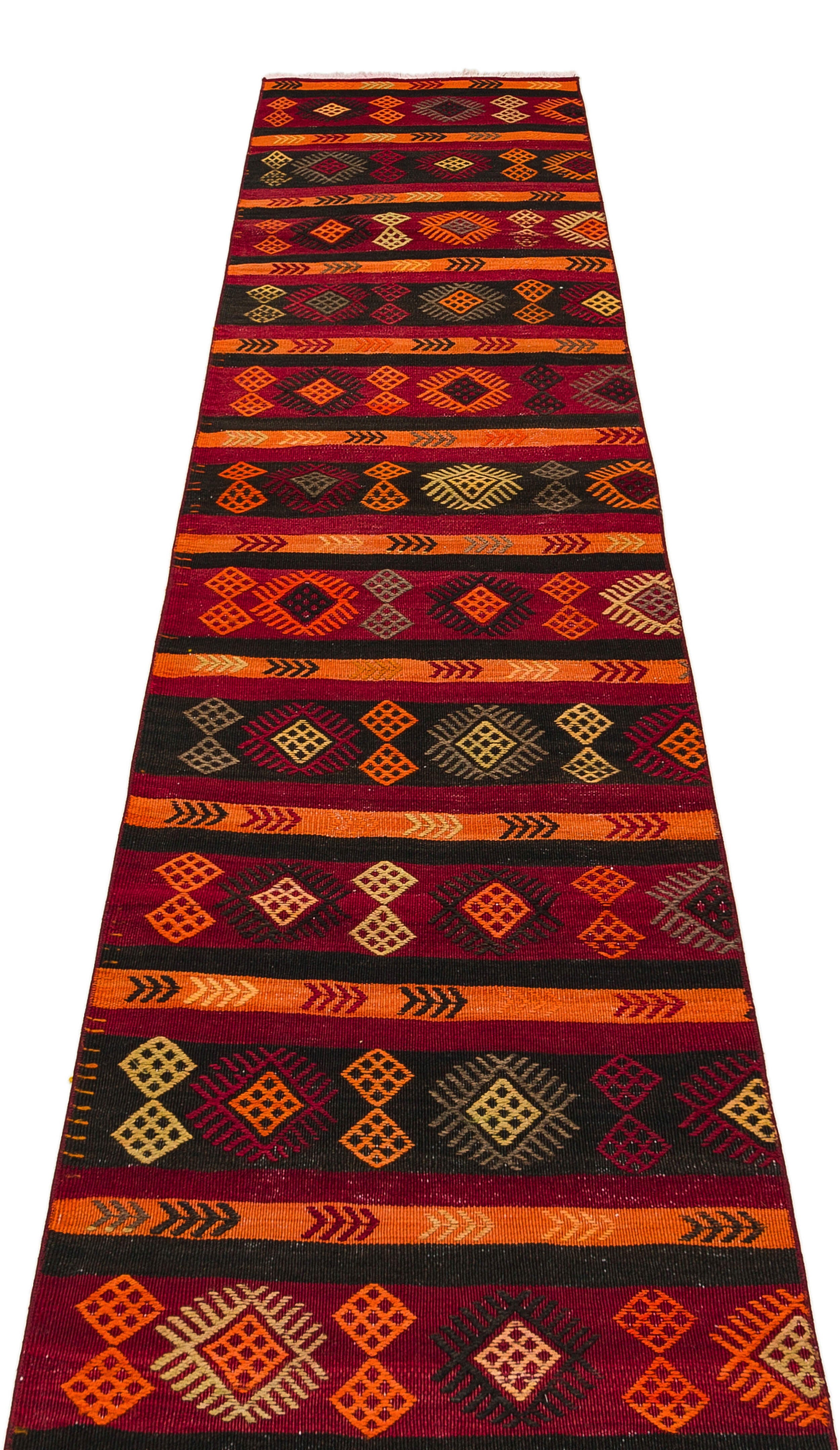 Girit Red Geometric Wool Handmade Area Rug 2'2" x 8'10"