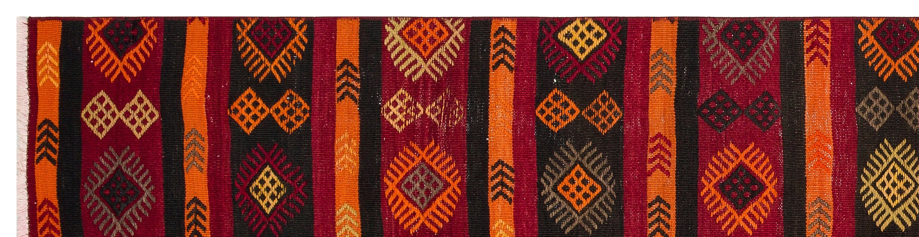 Girit Red Geometric Wool Handmade Area Rug 2'2" x 8'10"