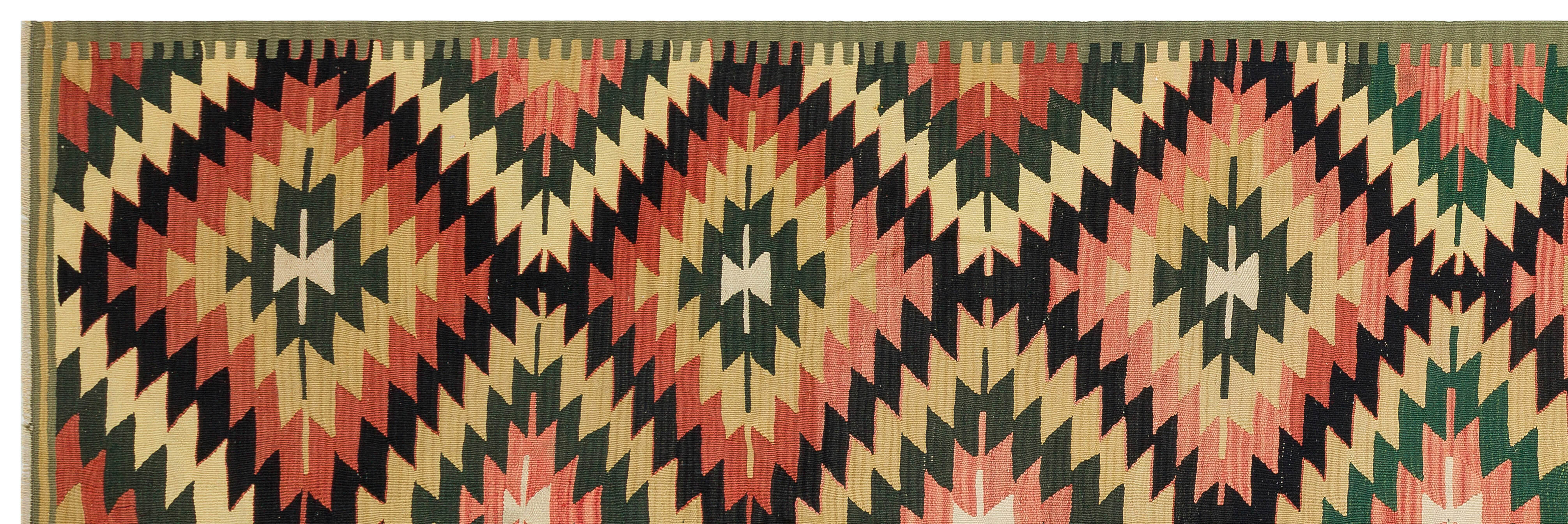 Girit Brown Geometric Wool Handmade Area Rug 4'3" x 12'0"