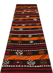 Girit Brown Striped Wool Handmade Area Rug 2'9" x 10'11"