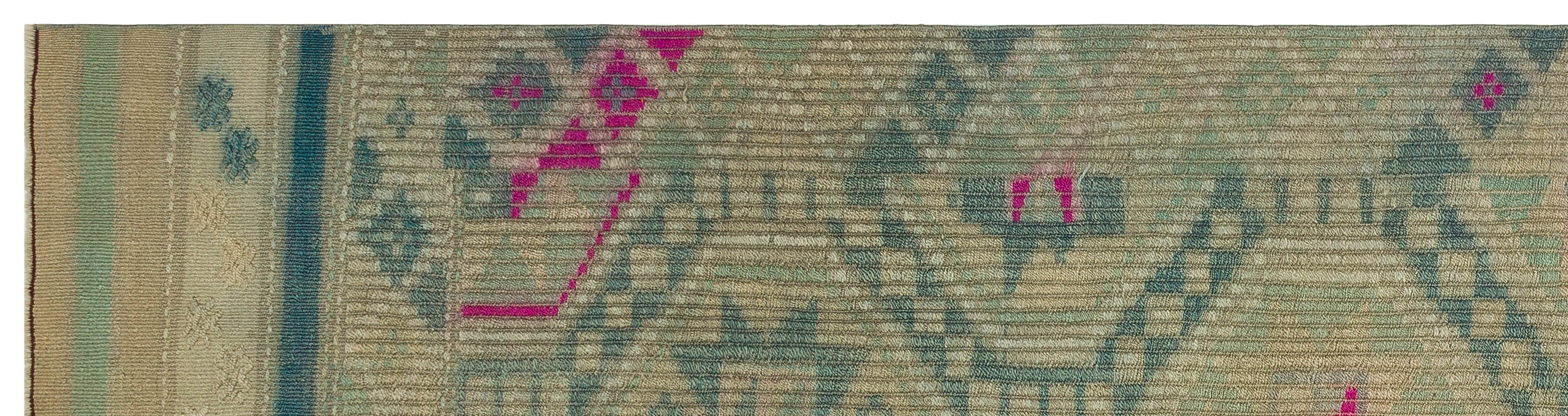 Girit Green Geometric Wool Handmade Area Rug 2'9" x 10'3"