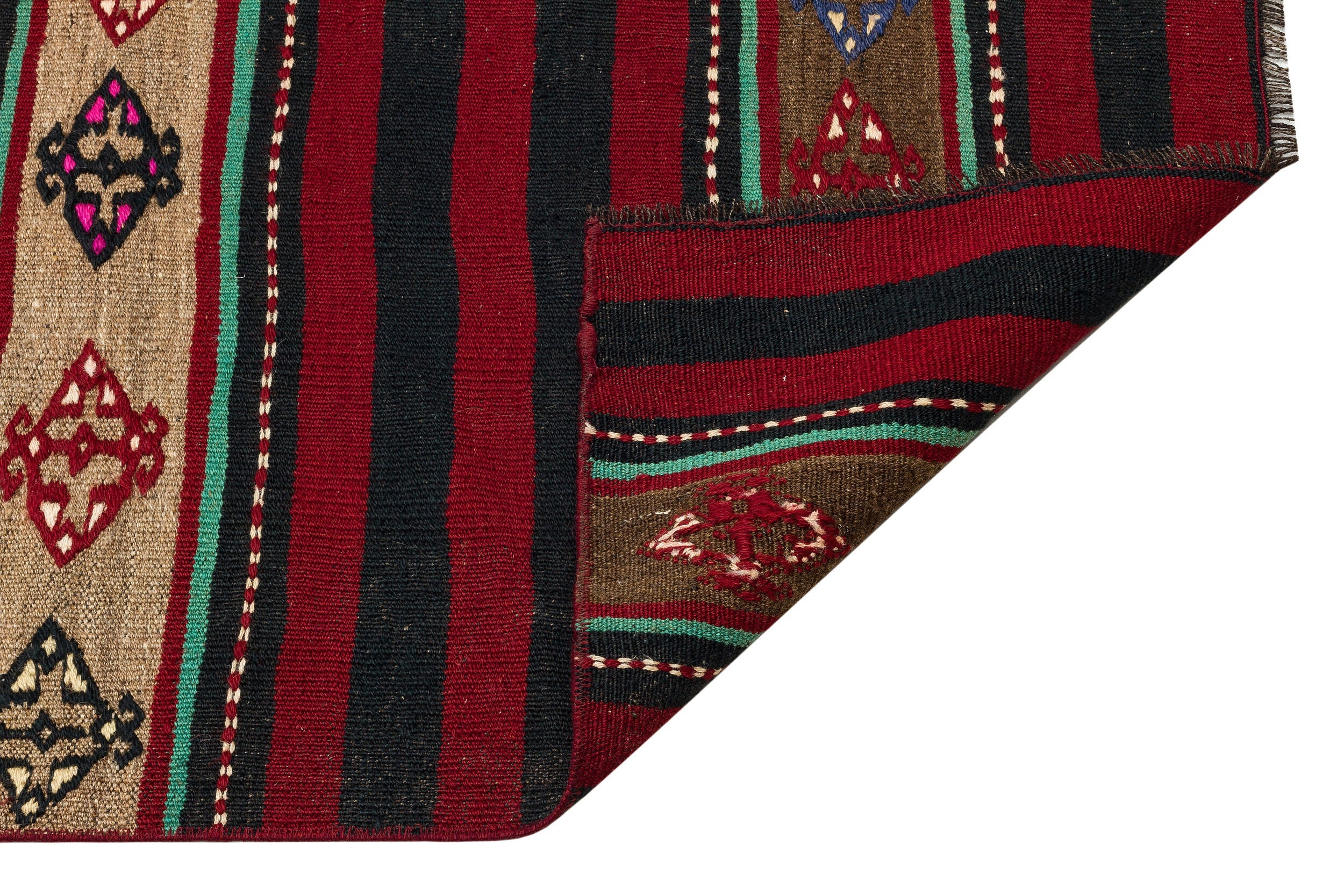 Girit Red Striped Wool Handmade Area Rug 2'11" x 10'2"