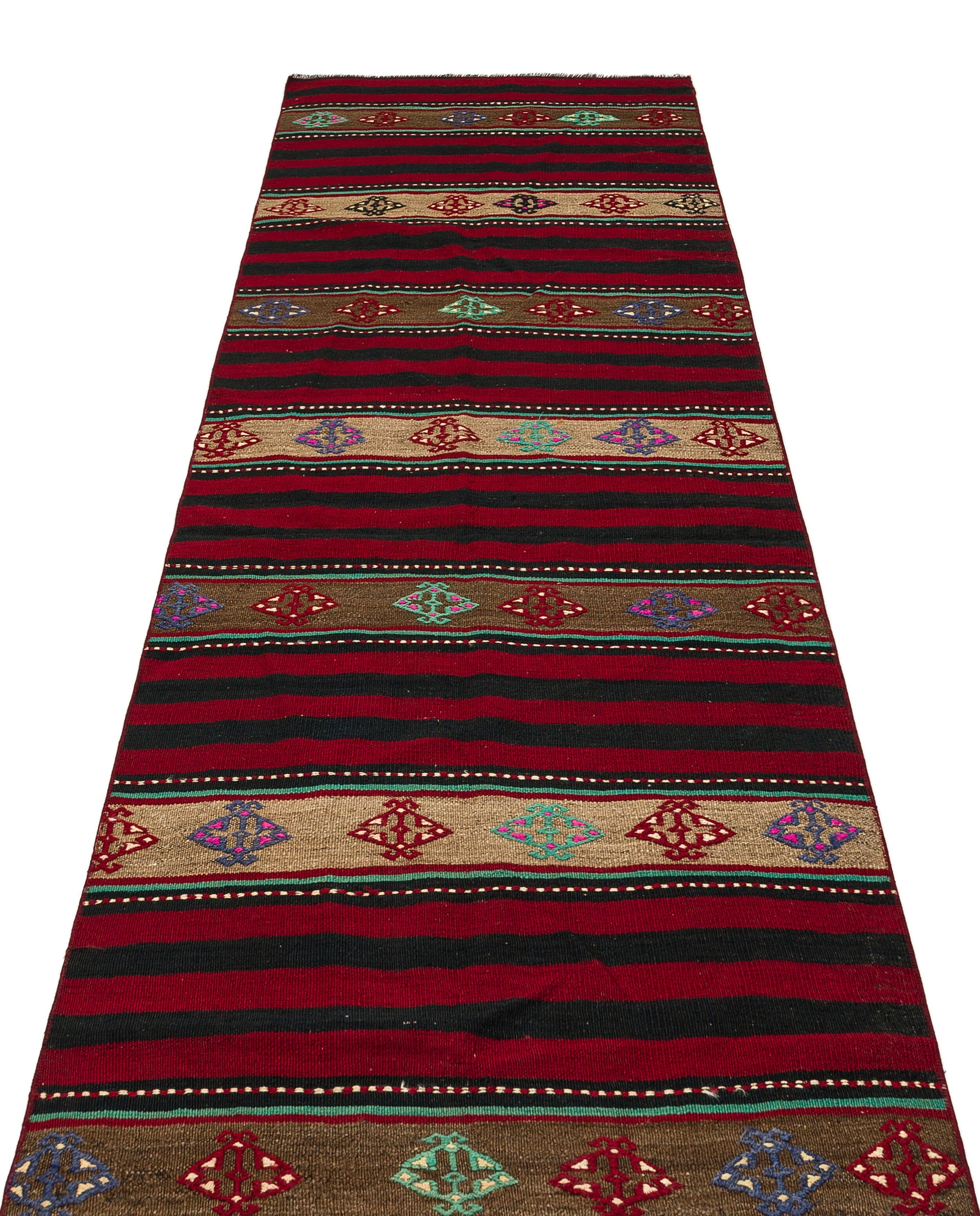 Girit Red Striped Wool Handmade Area Rug 2'11" x 10'2"