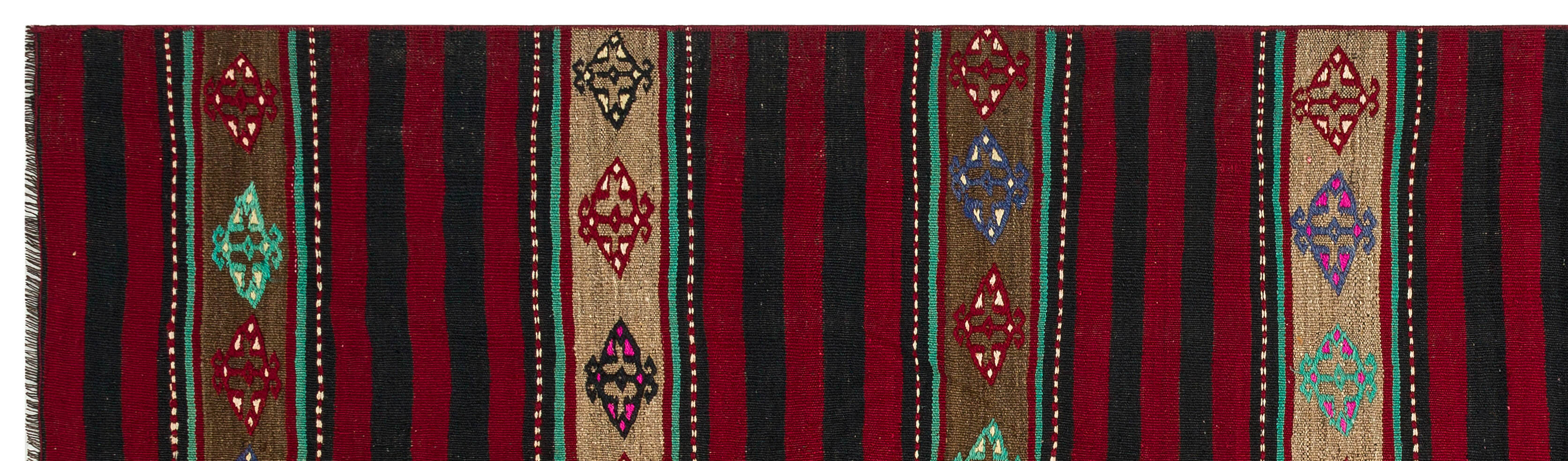 Girit Red Striped Wool Handmade Area Rug 2'11" x 10'2"