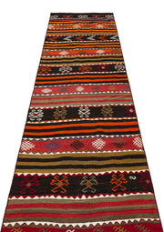 Girit Red Striped Wool Handmade Area Rug 2'9" x 11'7"
