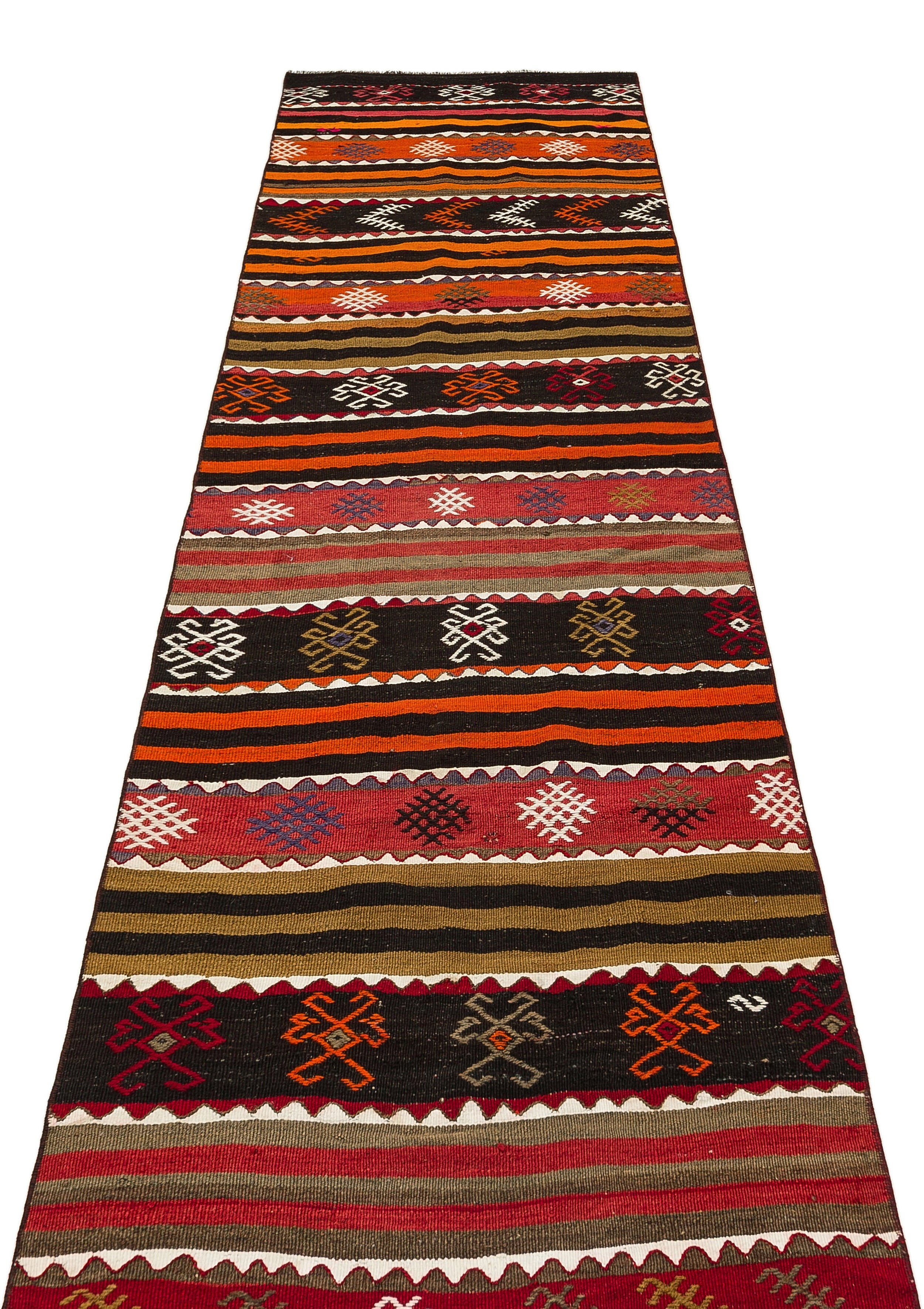 Girit Red Striped Wool Handmade Area Rug 2'9" x 11'7"