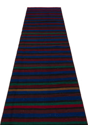 Girit Purple Striped Wool Handmade Area Rug 2'8" x 9'9"
