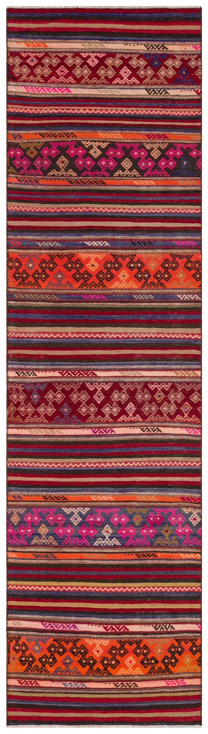 Girit Brown Geometric Wool Handmade Area Rug 2'7" x 9'9"