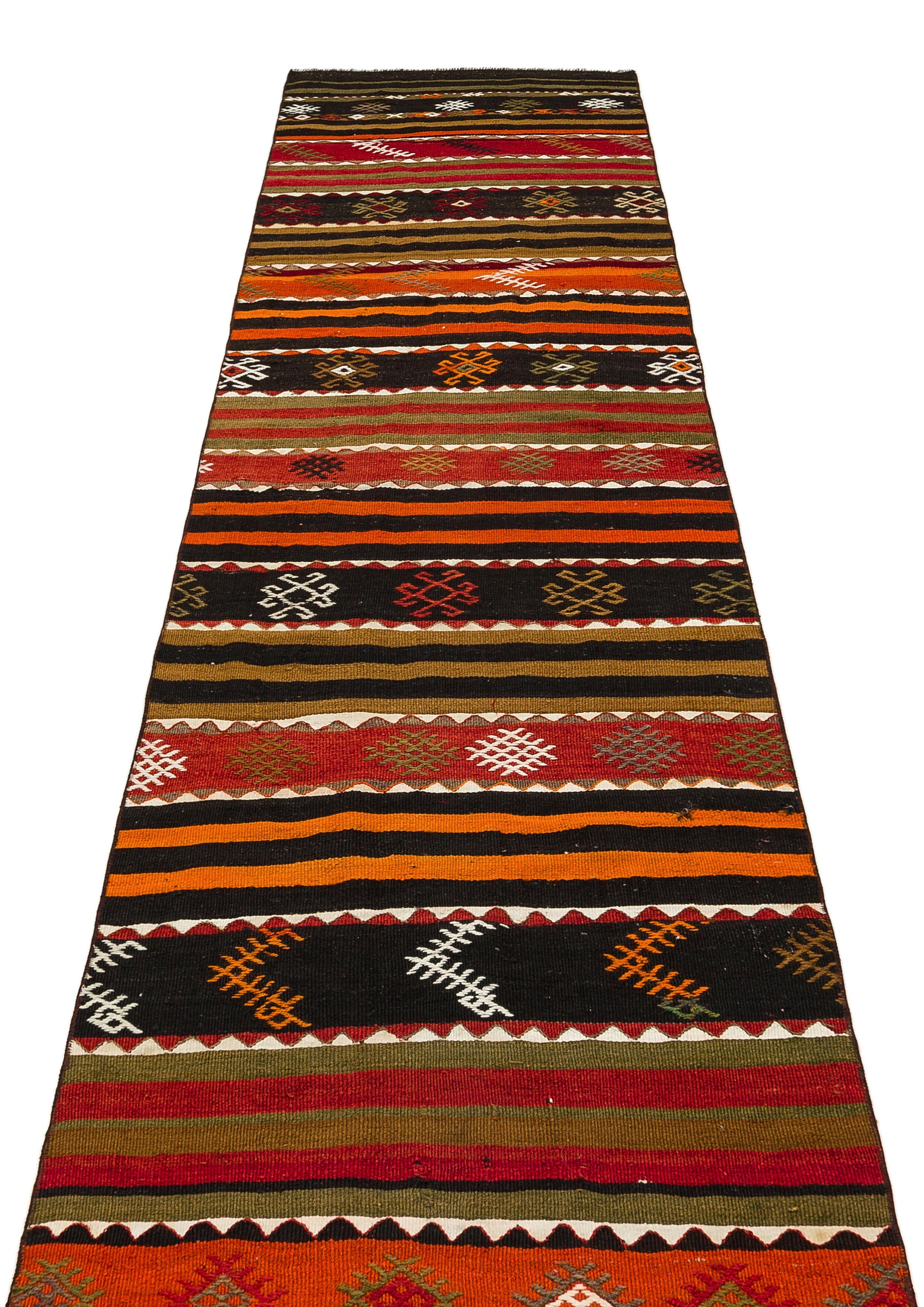 Girit Brown Geometric Wool Handmade Area Rug 2'9" x 11'10"