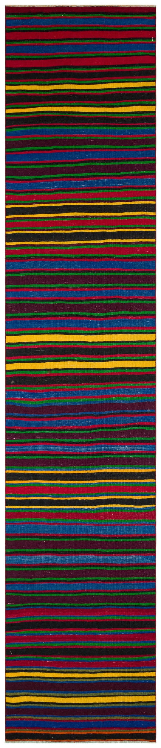 Girit Purple Striped Wool Handmade Area Rug 2'8" x 13'0"