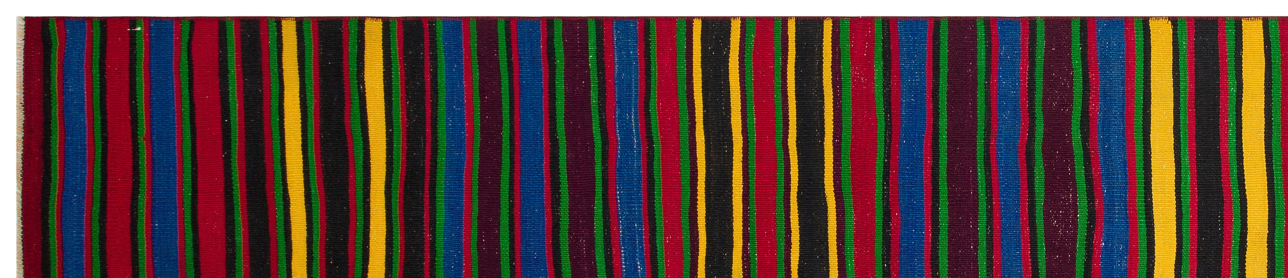 Girit Purple Striped Wool Handmade Area Rug 2'8" x 13'0"