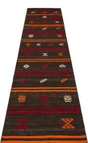 Girit Brown Striped Wool Handmade Area Rug 2'5" x 11'3"
