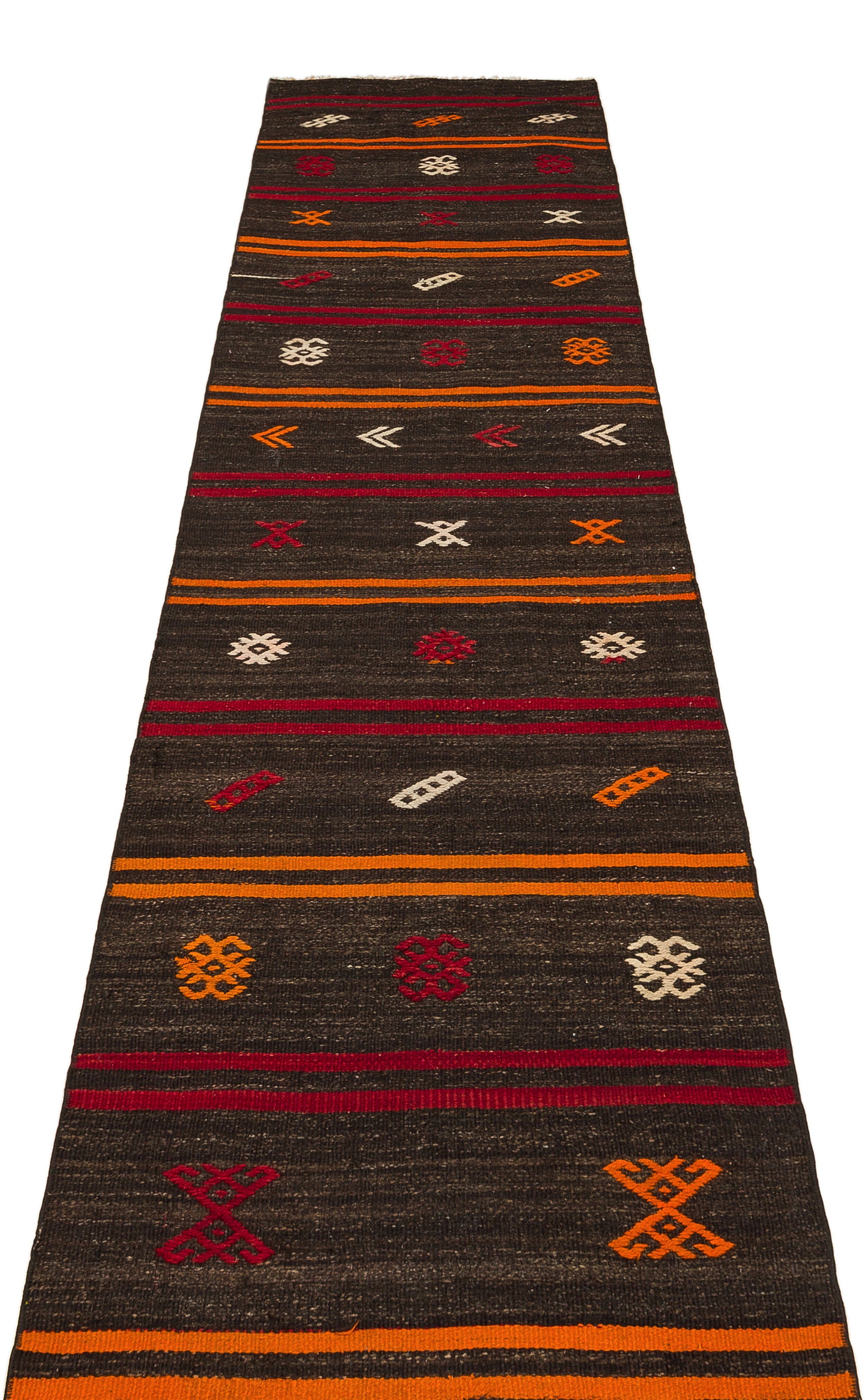 Girit Brown Striped Wool Handmade Area Rug 2'5" x 11'3"