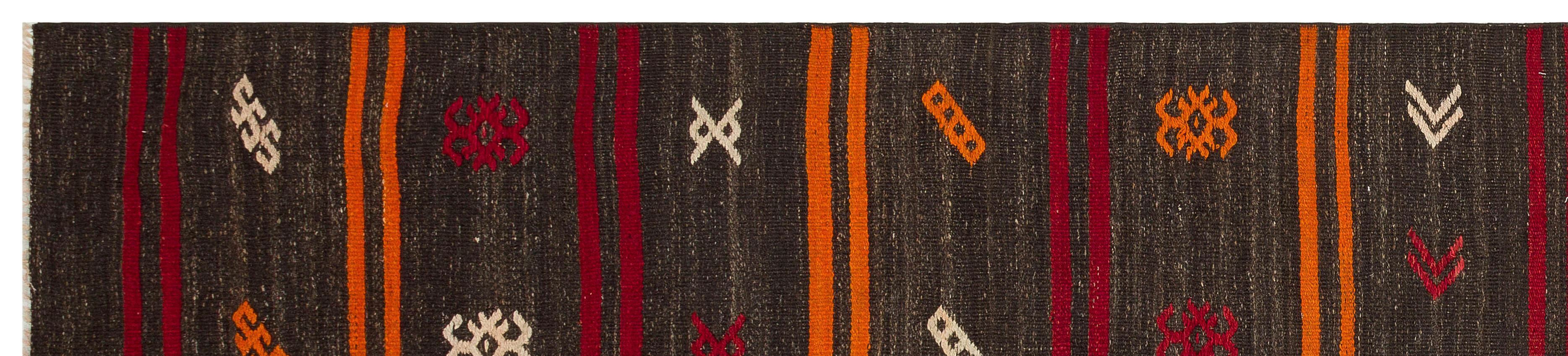 Girit Brown Striped Wool Handmade Area Rug 2'5" x 11'3"