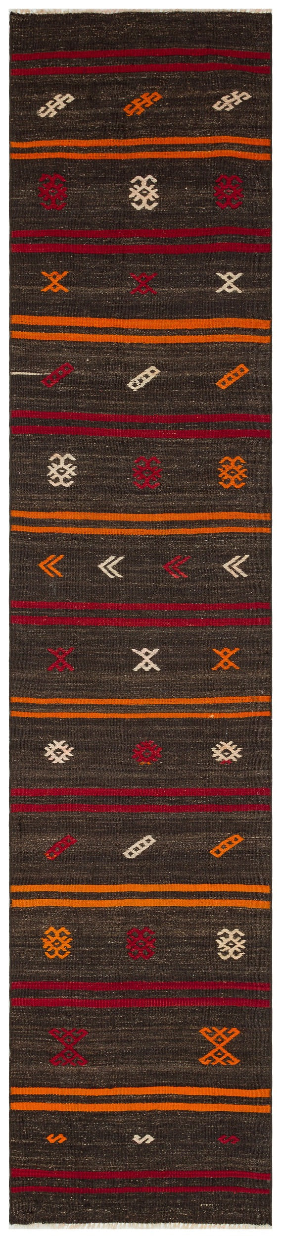 Girit Brown Striped Wool Handmade Area Rug 2'5" x 11'3"