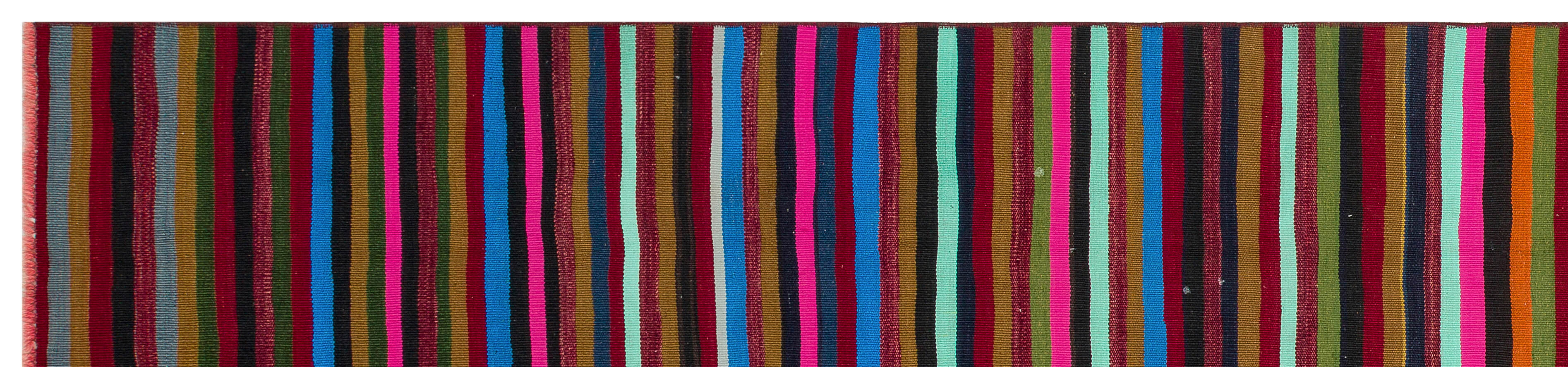 Girit Red Striped Wool Handmade Area Rug 2'7" x 11'2"