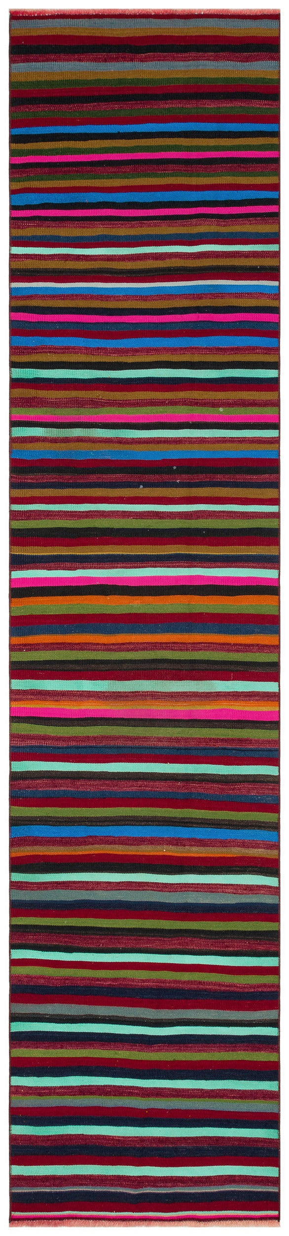 Girit Red Striped Wool Handmade Area Rug 2'7" x 11'2"