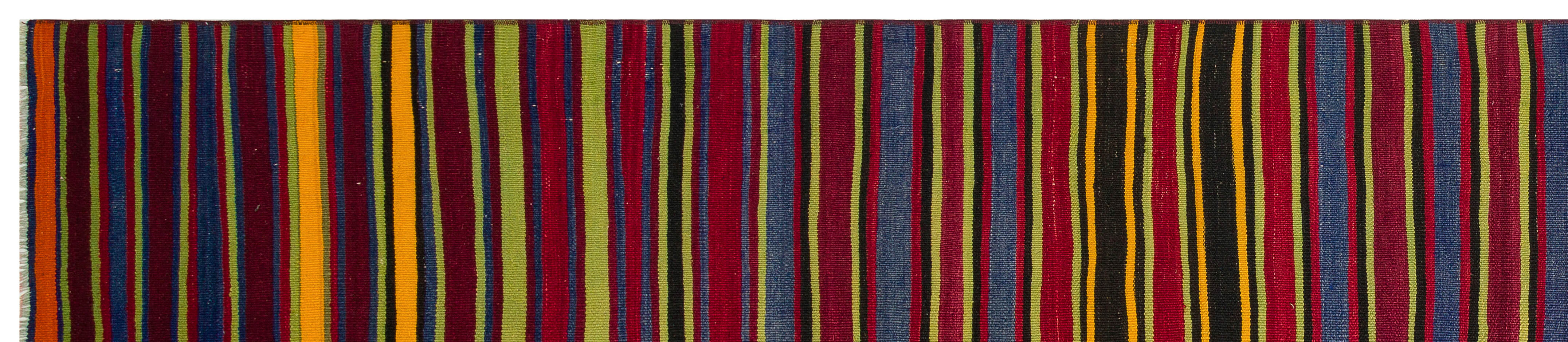 Girit Burgundy Striped Wool Handmade Area Rug 2'9" x 13'2"