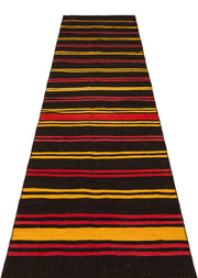 Girit Brown Striped Wool Handmade Area Rug 2'10" x 12'11"