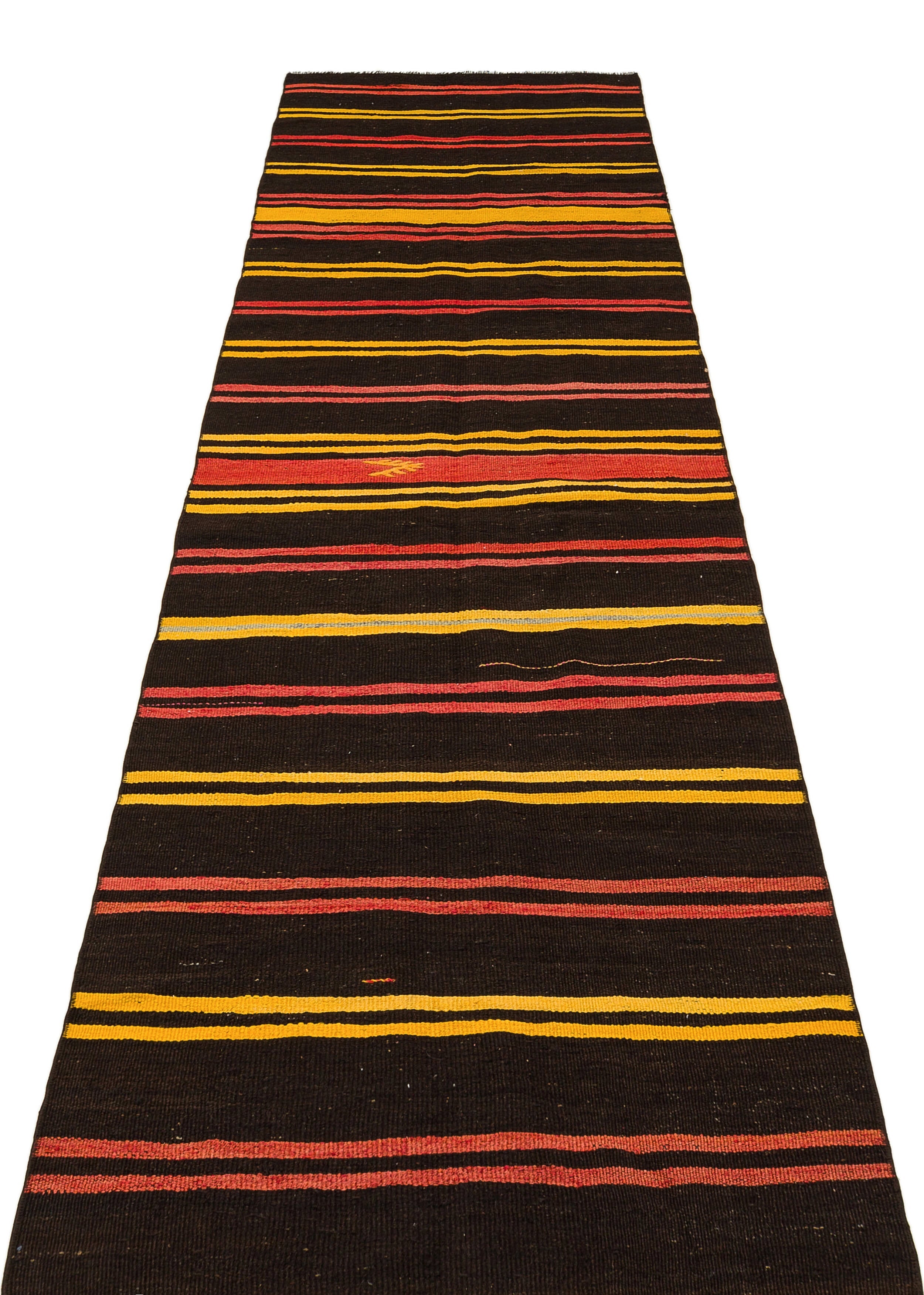 Girit Brown Striped Wool Handmade Area Rug 2'11" x 12'9"