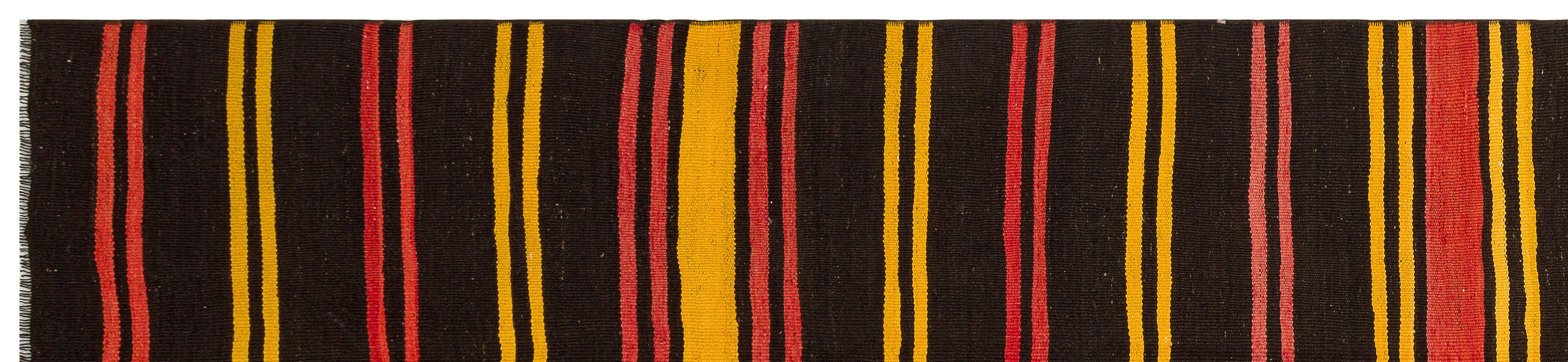 Girit Brown Striped Wool Handmade Area Rug 2'11" x 12'9"