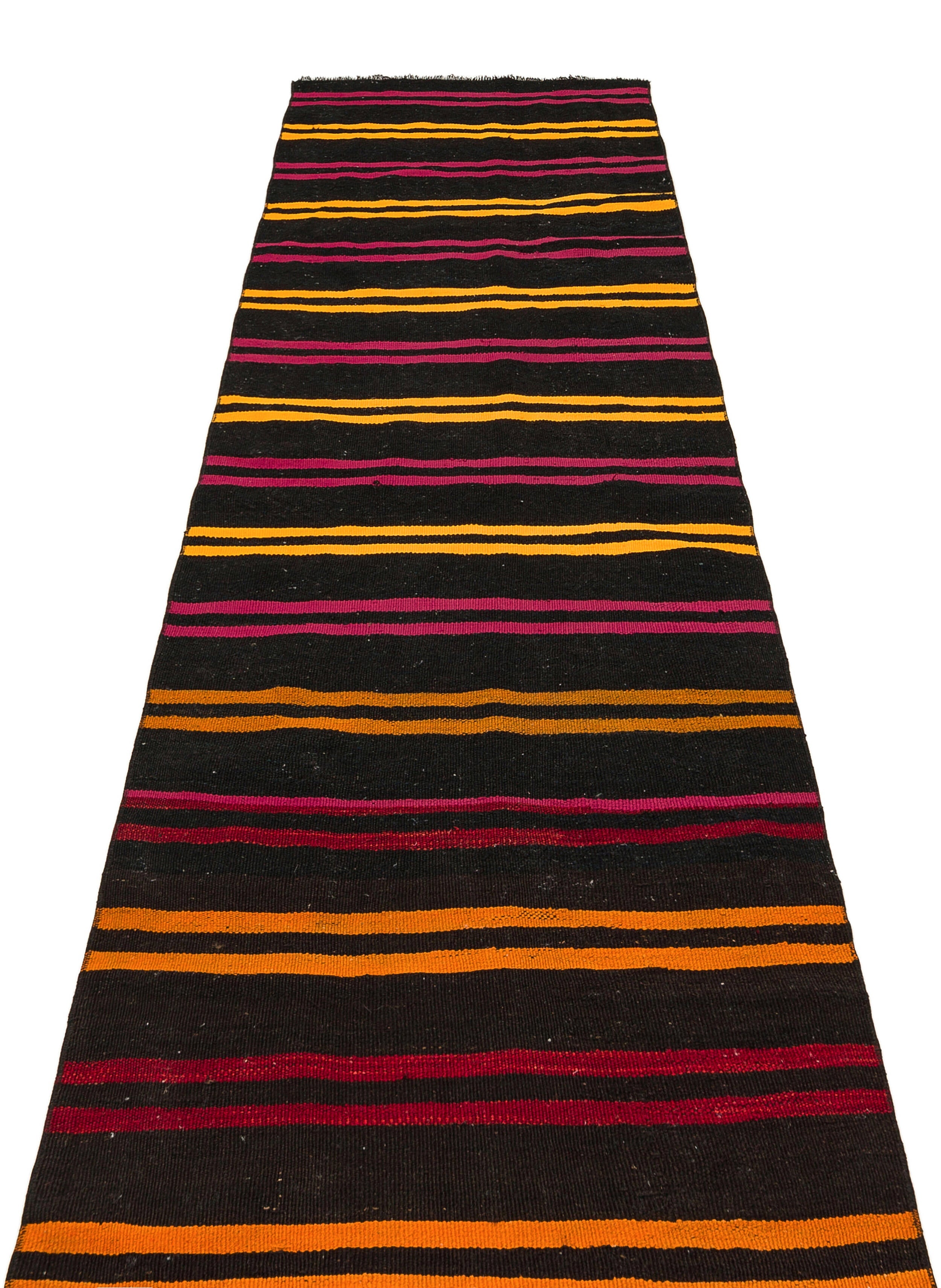 Girit Black Striped Wool Handmade Area Rug 2'8" x 9'10"
