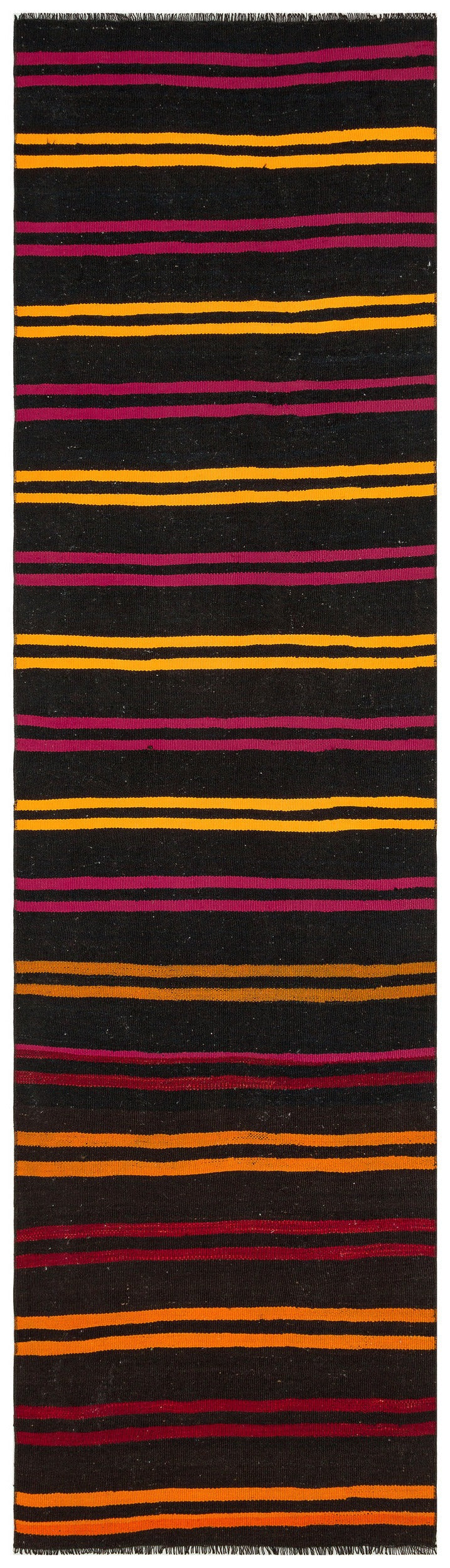 Girit Black Striped Wool Handmade Area Rug 2'8" x 9'10"