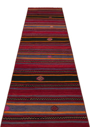 Girit Red Striped Wool Handmade Area Rug 2'9" x 10'9"