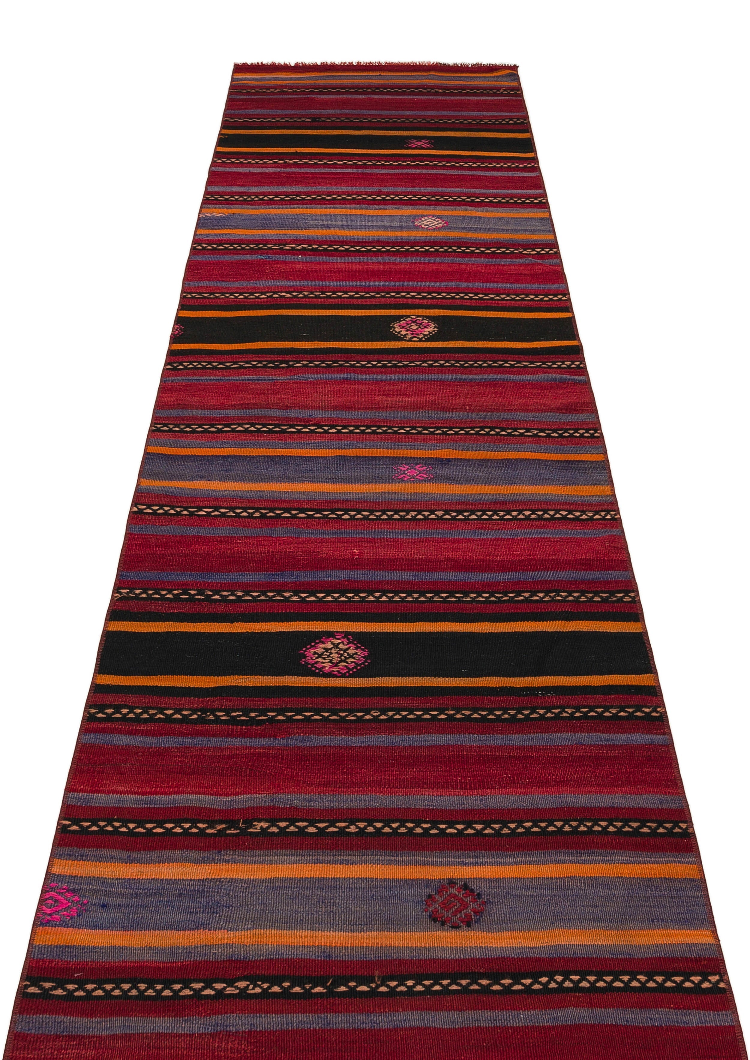 Girit Red Striped Wool Handmade Area Rug 2'9" x 10'9"