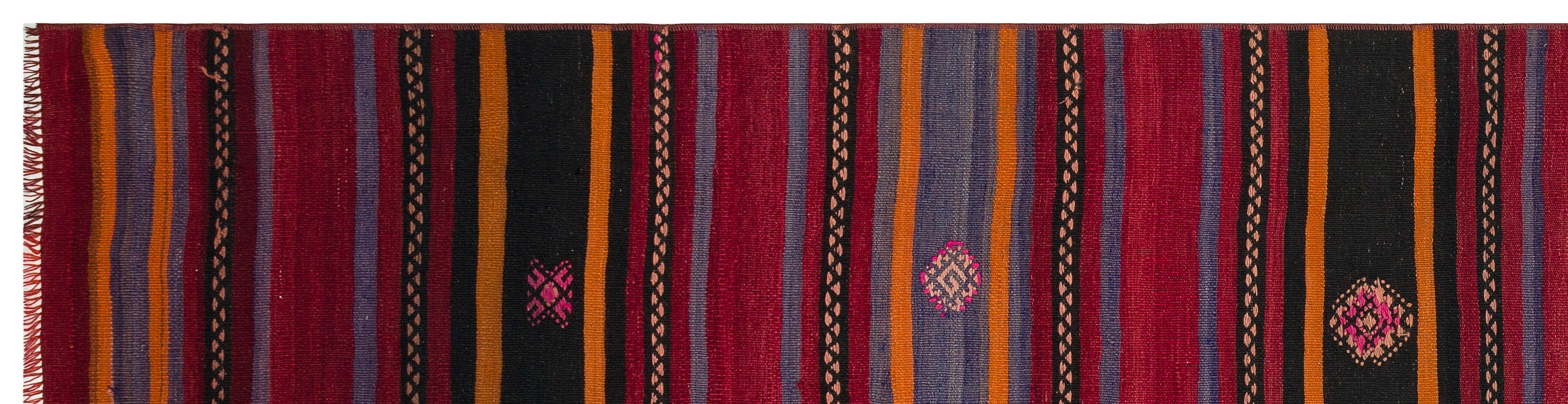 Girit Red Striped Wool Handmade Area Rug 2'9" x 10'9"