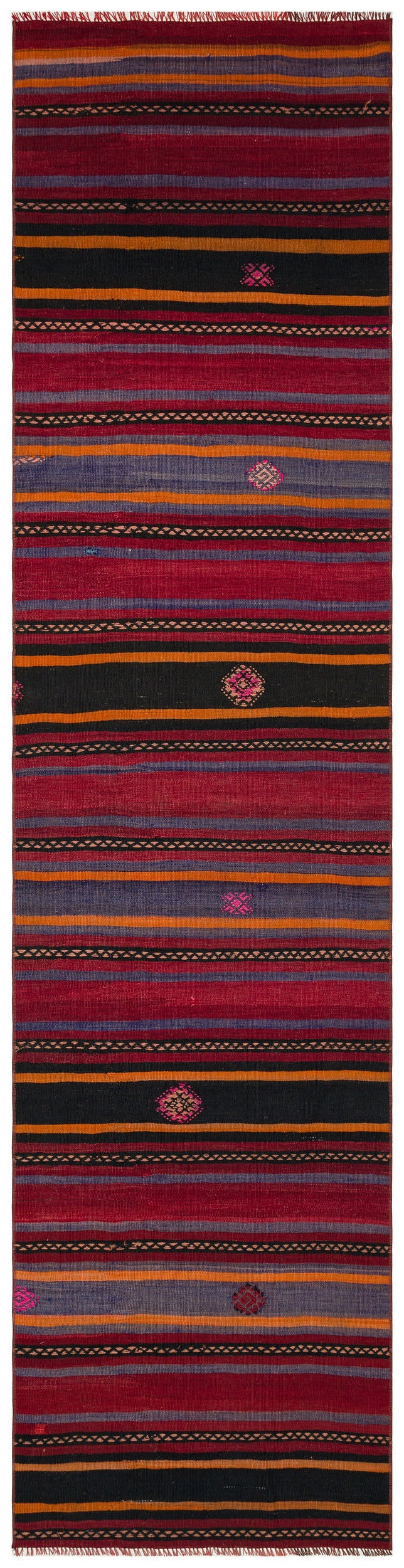 Girit Red Striped Wool Handmade Area Rug 2'9" x 10'9"