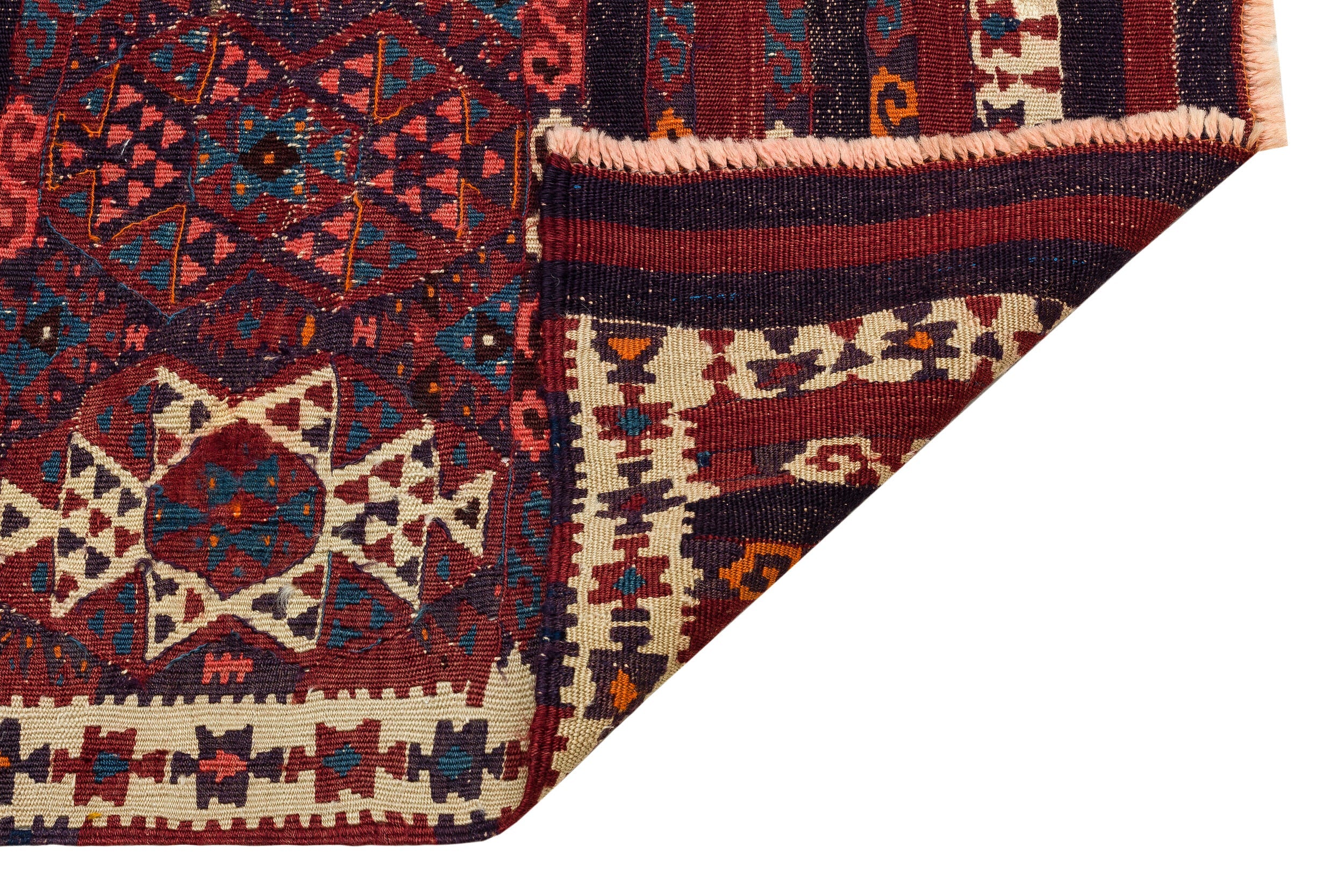 Girit Burgundy Geometric Wool Handmade Area Rug 5'2" x 6'6"